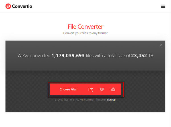 Convertioはファイルを選択します