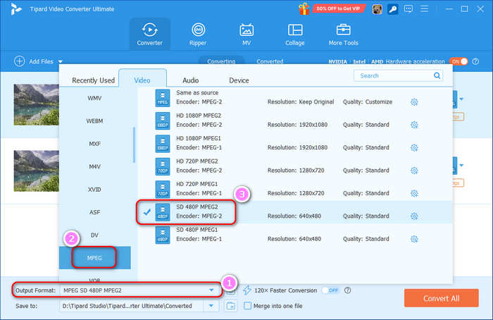 Select MPEG in Tipard Video Converter Ultimate