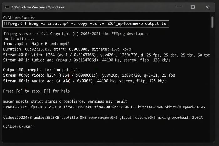 Ffmpeg Convert MP4 to TS