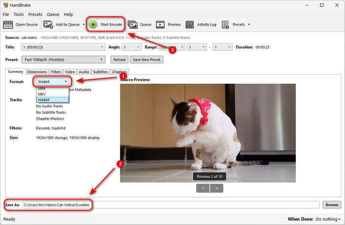 Change Mp4 to Webm in Handbrake