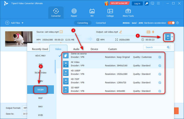 Choose Webm Format in Tipard