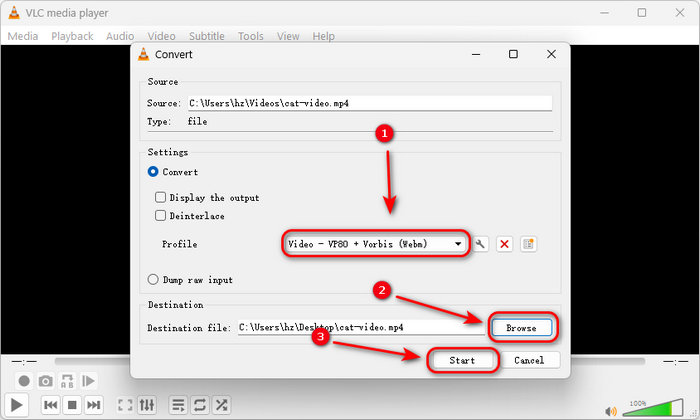 Convert Mp4 to Webm in Vlc