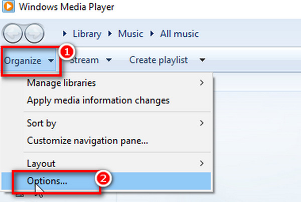 تنظيم برنامج Windows Media Player