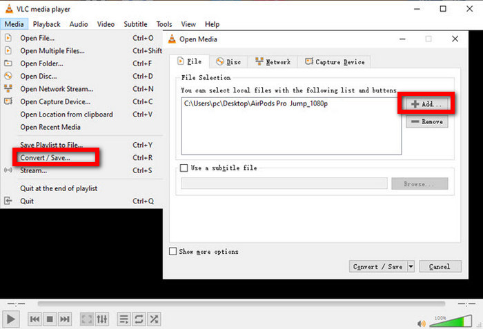 VLC Media Convert Save