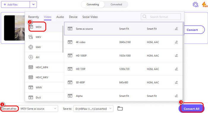 Convert All to MOV Convert All Hitpaw