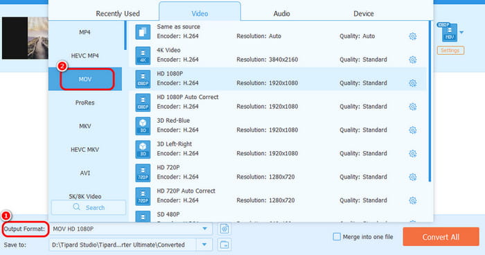 Output Formats MOV Tipard