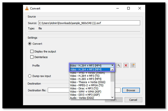 VLC Convert SWF to MP4