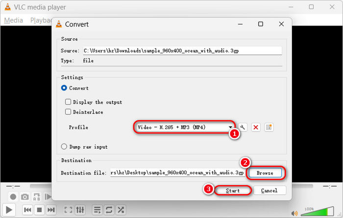 Convert 3GP to MP4 in VLC