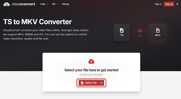 將 TS 影片上傳至 CloudConvert
