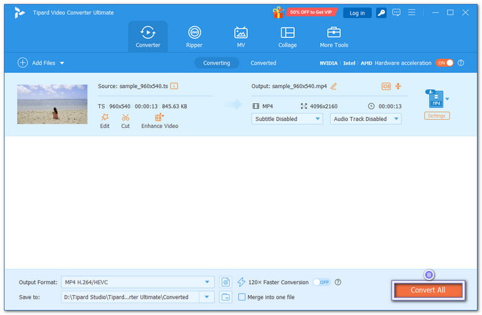 Click Convert All to Start TS to MP4 Conversion