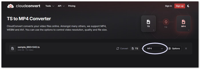 CloudConvert Convert TS to MP4