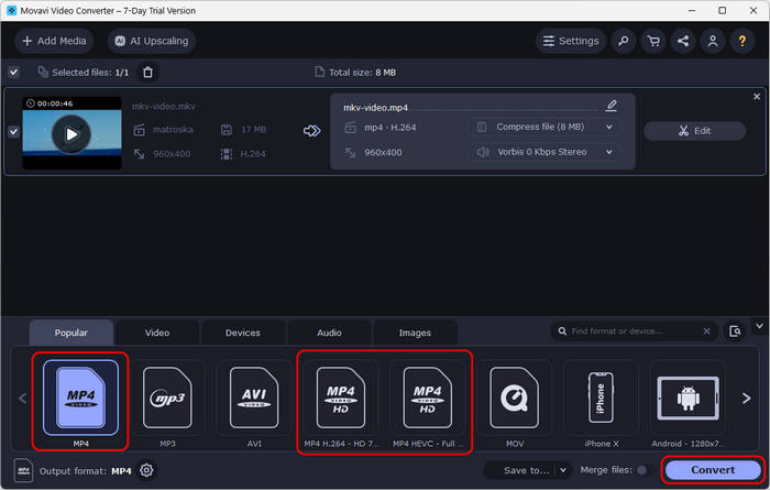 Convert VLC to MP4 Movavi