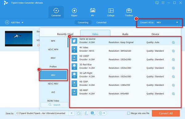 Seleziona il formato di output