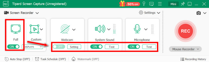 Options d'activation et de désactivation du mode plein écran