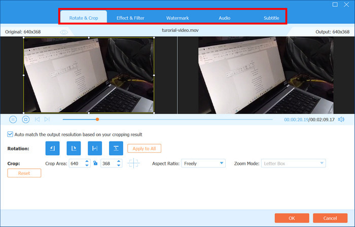 Modification des onglets d'options Tipard
