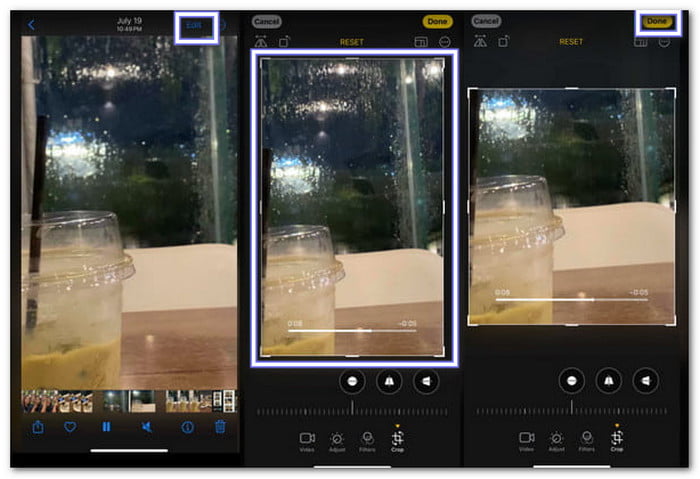 Photos App Crop A Video on iPhone