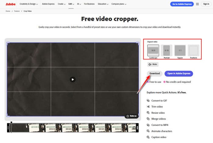 Adobe Express Crop Video