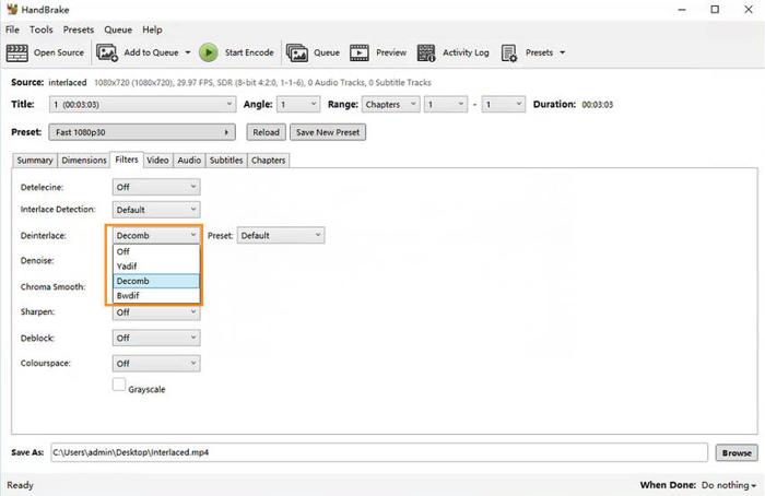 Handbrake Deinterlace Video