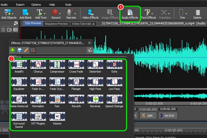 Audio Effects Section Videopad