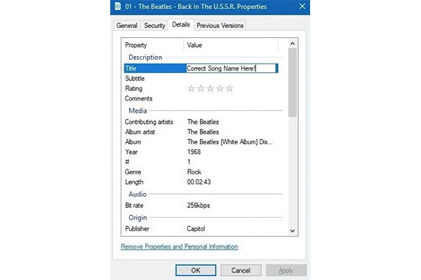 Modifier l'explorateur de fichiers MP3