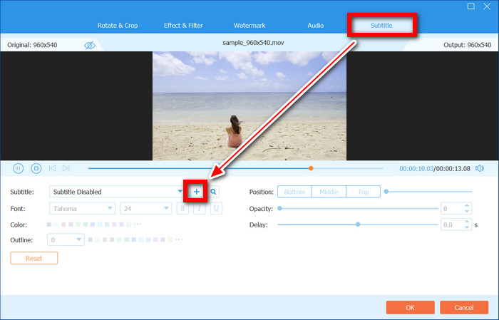 Tab Subtitle Add Button