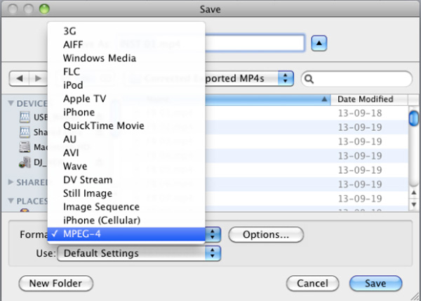 Valitse MPEG-4