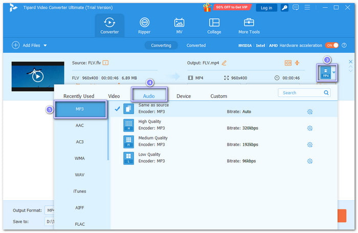 Choose MP3 Under Audio