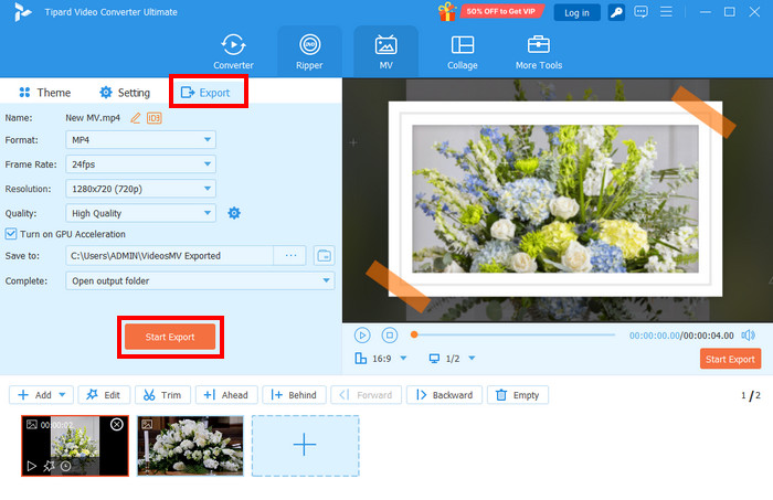 Click Start Export Button