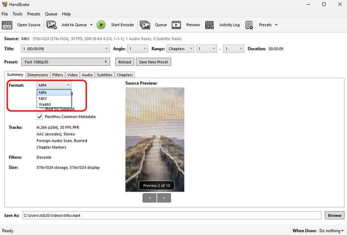 Format Section MP4 Handbrake