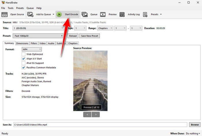 Start Encode Button Handbrake