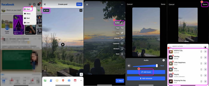 Add Music Facebook Viedo Post