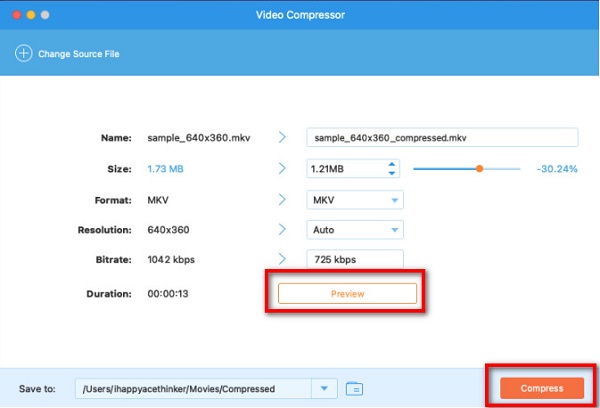 Prévisualiser la compression vidéo