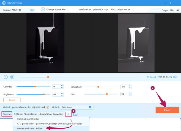 Option d'exportation de destination de fichier VCU