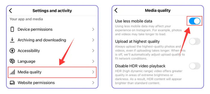 Disable Data Saver Instagram