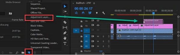 Adobe Premiere Adjustment Layer hozzáadása