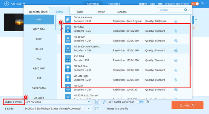 Output Format Select Quality Tipard
