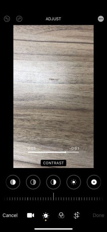 iPhone Photos Adjustment Screen