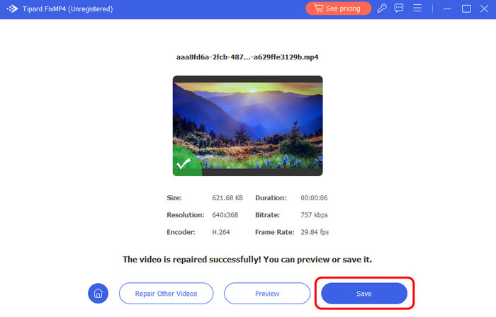 Save Edited Video Tipard Fixmp4