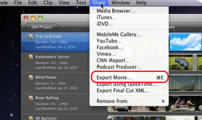 Share Export Movie Imovie