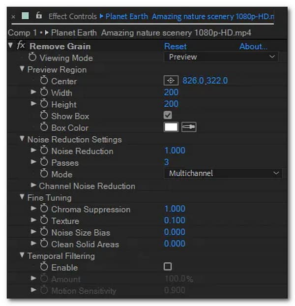 After Effects rimuove il grano