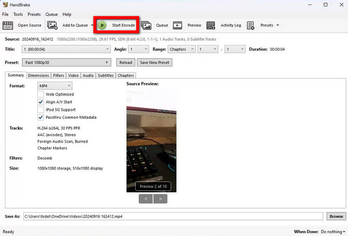 Start Encode HandBrake