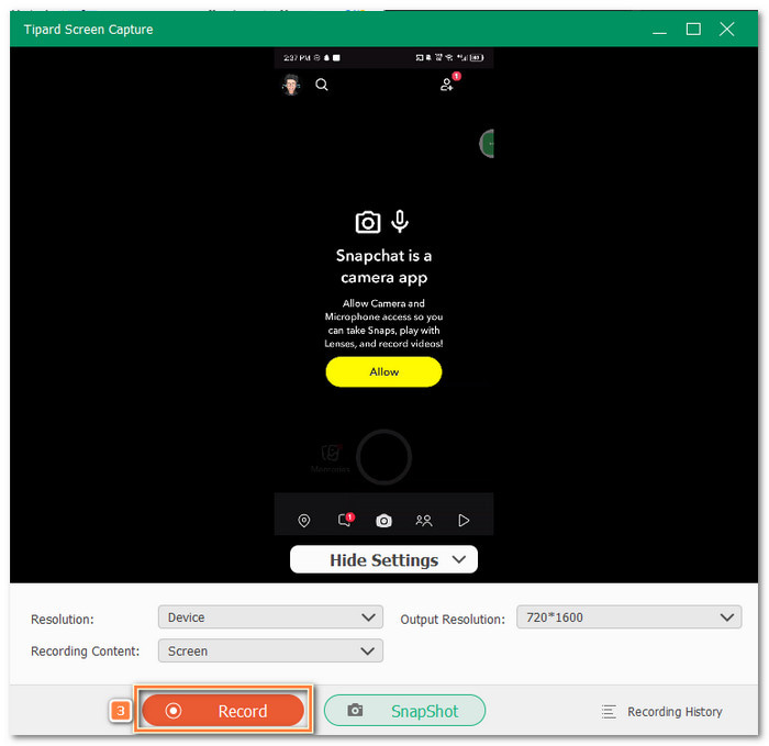 Play the Snap and Begin the Recording