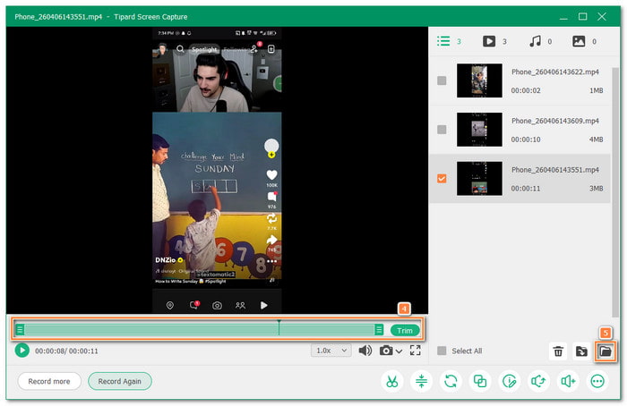 Preview Trim and Save Recorded Snap