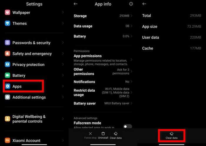 Apps Option Clear Cache