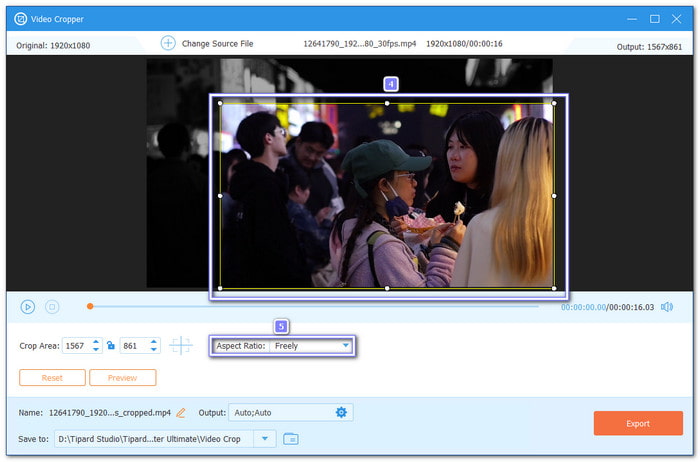Drag The Box to Crop The Video