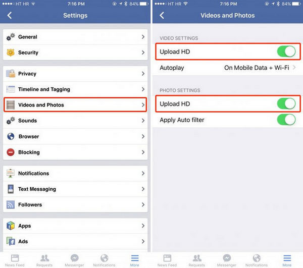 Facebook Mobile Ota HD-lähetys käyttöön