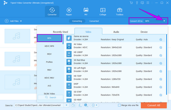 Tipard Selezione del formato di output