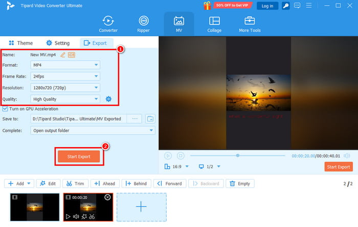 Export Start Export Tipard