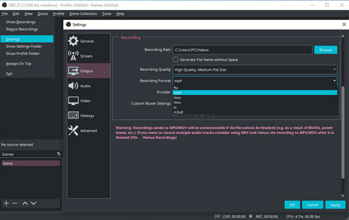 Recording Format MP4