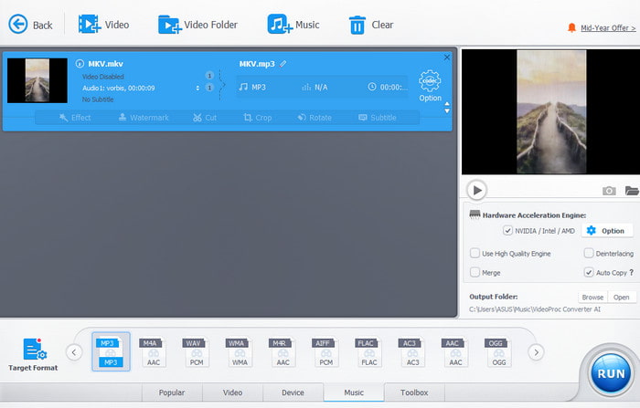 Videoproc Конвертер MKV в MP3